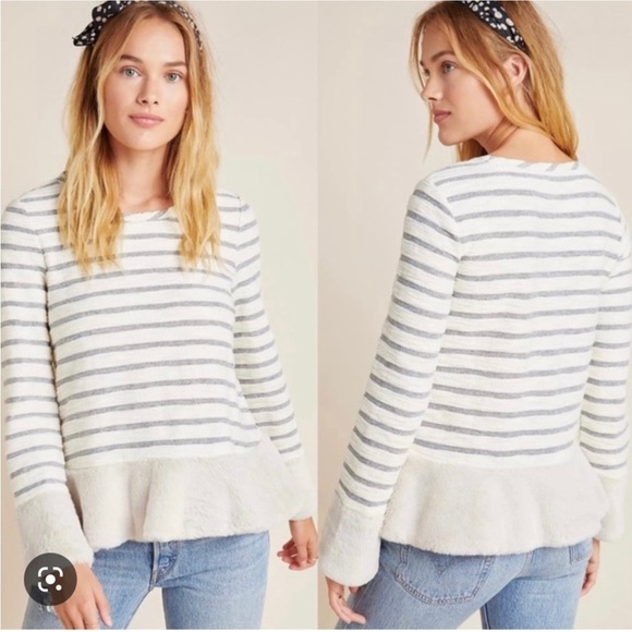 Anthro Maeve🔥SALE🔥strip top faux fur trim Medium - Picture 4 of 9